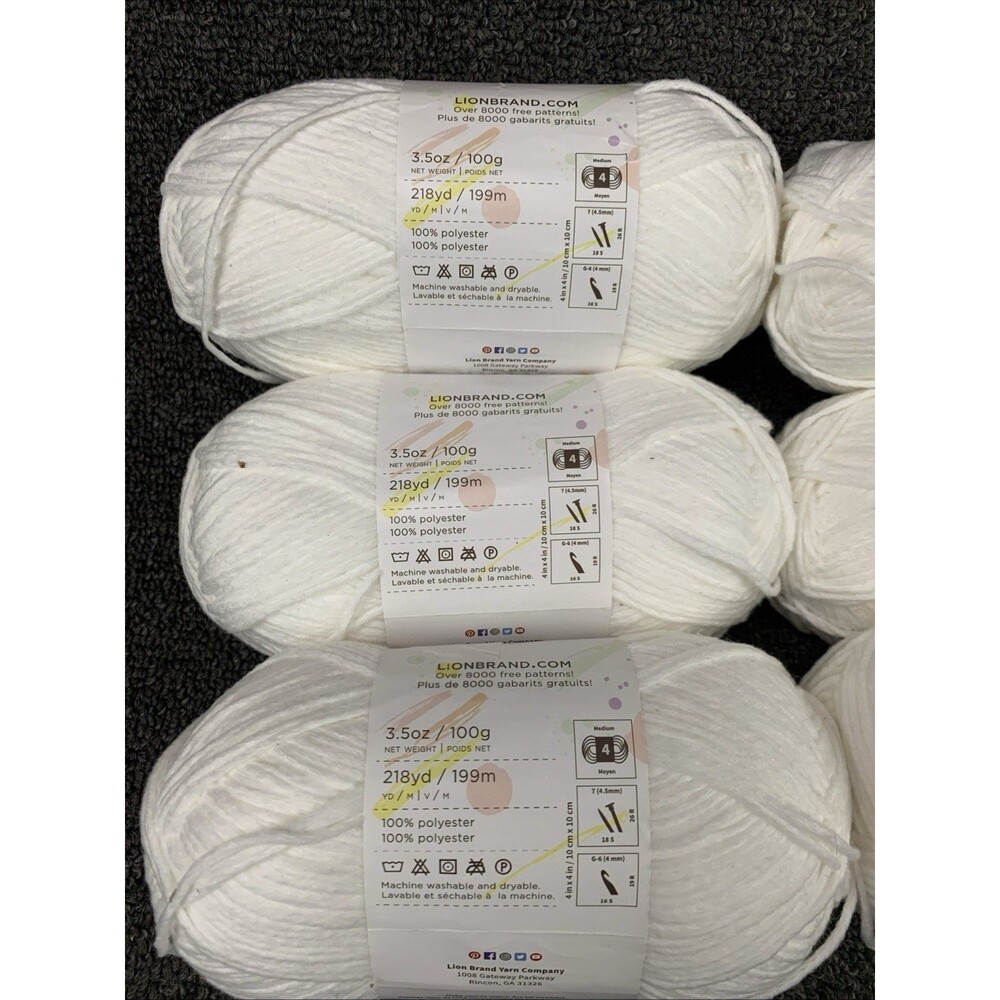 (lot Of 6) Lion Brand Yarn 215-100 Feels Like Butta Yarn White 3.5oz 218yds Each - Picture 5 of 9